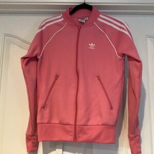 Adidas Women 3 Stripes Full Zip Track Jacket, Size XS, Color Pink, White